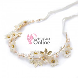 Accesoriu modern pentru decor par WED07MM Auriu cu cristale si perle de 29cm 